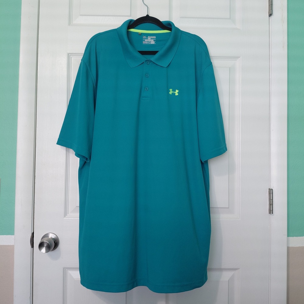 Under Armour HeatGear Mens 3XL Teal Blue Loose Fit Polo Shirt 1000490 Activewear